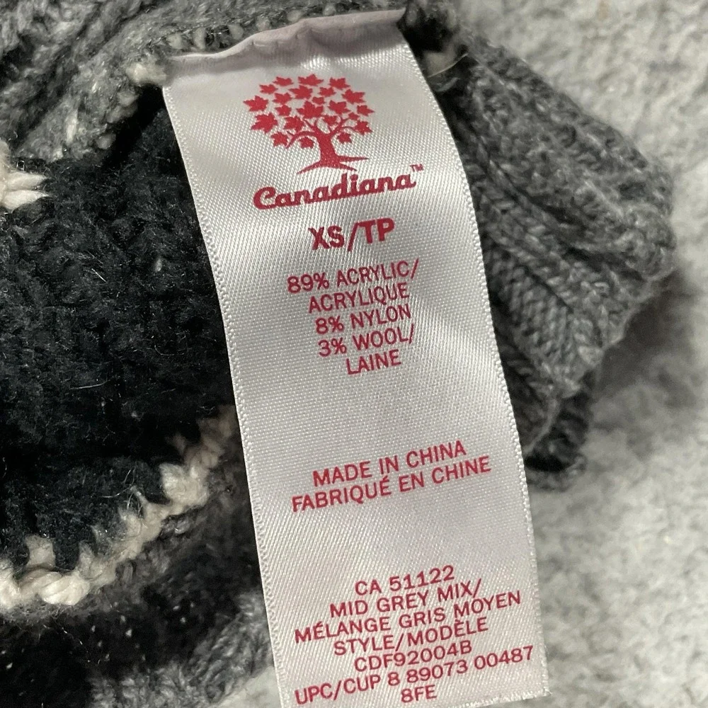 Canadiana Sweater Unisex Kids XS Gray Canada Ski‎ Full Zip Graphic High Neck